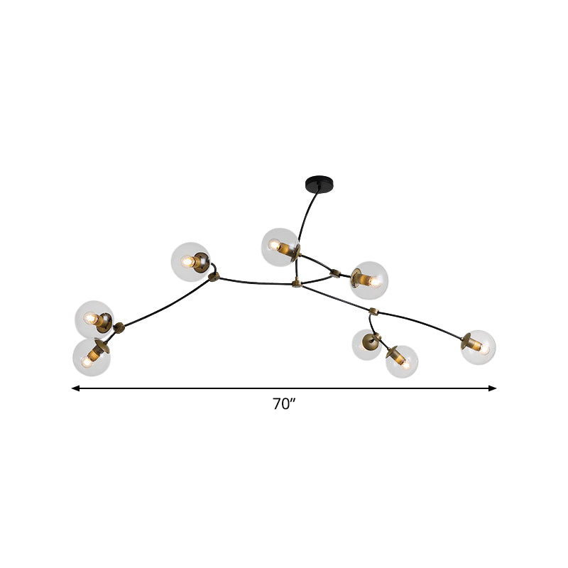 Metal Thin Twig Pendant Light with Ball Clear/Cream Glass Shade Living Room Creative Hanging Lamp in Black Clearhalo 'Ceiling Lights' 'Chandeliers' 'Clear' 'Industrial' 'Modern Chandeliers' 'Modern' 'Tiffany' 'Traditional Chandeliers' Lighting' 1791154