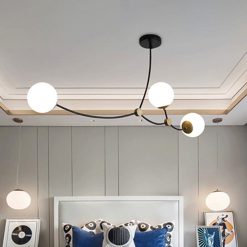 Metal Thin Twig Pendant Light with Ball Clear/Cream Glass Shade Living Room Creative Hanging Lamp in Black Clearhalo 'Ceiling Lights' 'Chandeliers' 'Clear' 'Industrial' 'Modern Chandeliers' 'Modern' 'Tiffany' 'Traditional Chandeliers' Lighting' 1791156