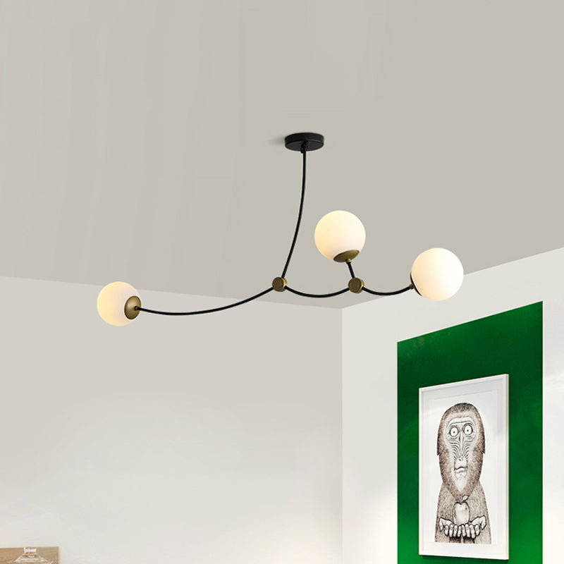 Metal Thin Twig Pendant Light with Ball Clear/Cream Glass Shade Living Room Creative Hanging Lamp in Black Clearhalo 'Ceiling Lights' 'Chandeliers' 'Clear' 'Industrial' 'Modern Chandeliers' 'Modern' 'Tiffany' 'Traditional Chandeliers' Lighting' 1791157