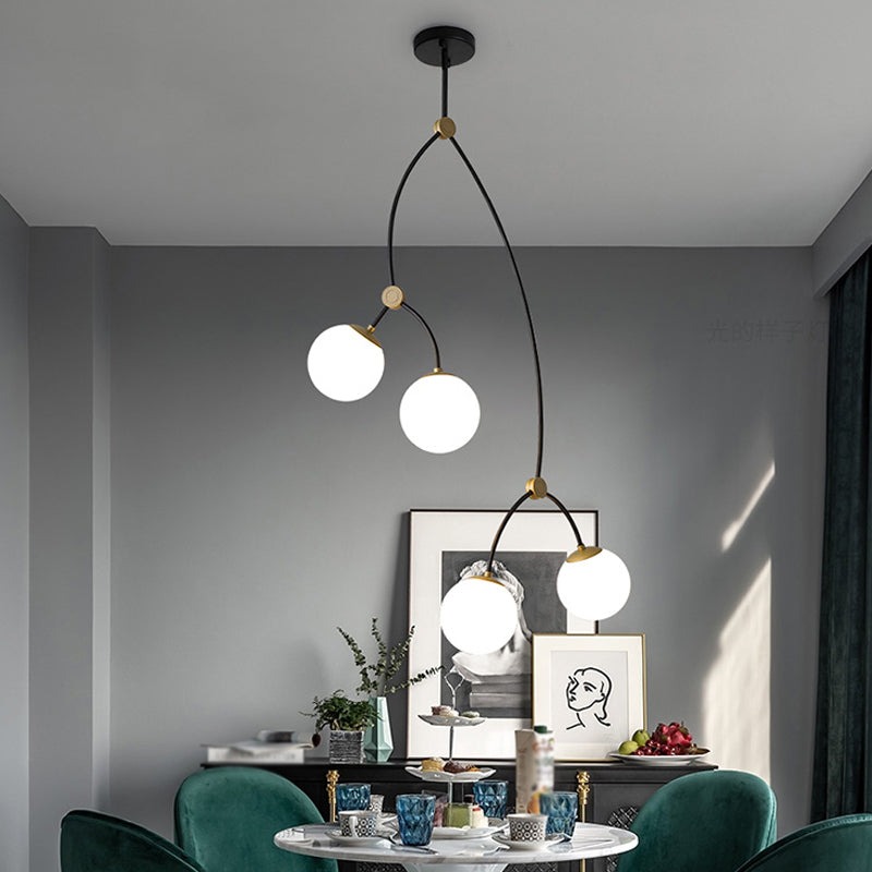 Metal Thin Twig Pendant Light with Ball Clear/Cream Glass Shade Living Room Creative Hanging Lamp in Black Clearhalo 'Ceiling Lights' 'Chandeliers' 'Clear' 'Industrial' 'Modern Chandeliers' 'Modern' 'Tiffany' 'Traditional Chandeliers' Lighting' 1791159