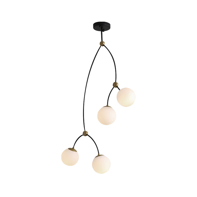 Metal Thin Twig Pendant Light with Ball Clear/Cream Glass Shade Living Room Creative Hanging Lamp in Black Clearhalo 'Ceiling Lights' 'Chandeliers' 'Clear' 'Industrial' 'Modern Chandeliers' 'Modern' 'Tiffany' 'Traditional Chandeliers' Lighting' 1791162