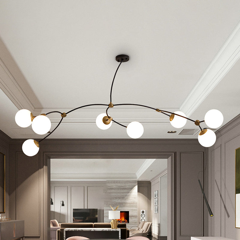Metal Thin Twig Pendant Light with Ball Clear/Cream Glass Shade Living Room Creative Hanging Lamp in Black 8 Cream Clearhalo 'Ceiling Lights' 'Chandeliers' 'Clear' 'Industrial' 'Modern Chandeliers' 'Modern' 'Tiffany' 'Traditional Chandeliers' Lighting' 1791163