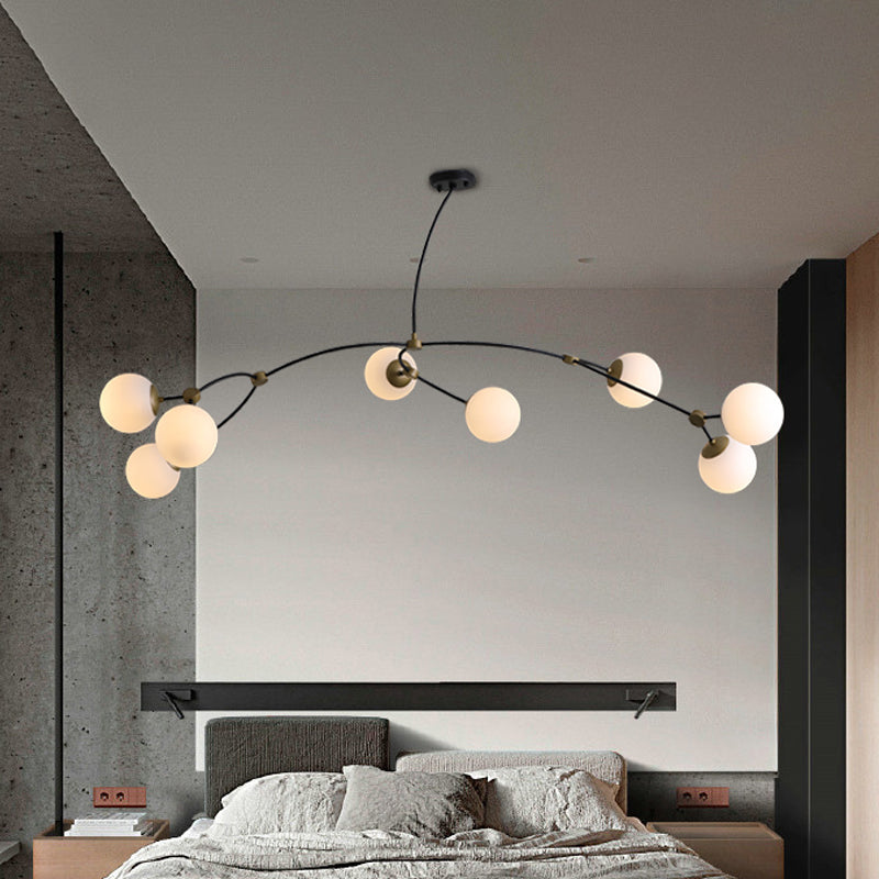 Metal Thin Twig Pendant Light with Ball Clear/Cream Glass Shade Living Room Creative Hanging Lamp in Black Clearhalo 'Ceiling Lights' 'Chandeliers' 'Clear' 'Industrial' 'Modern Chandeliers' 'Modern' 'Tiffany' 'Traditional Chandeliers' Lighting' 1791164