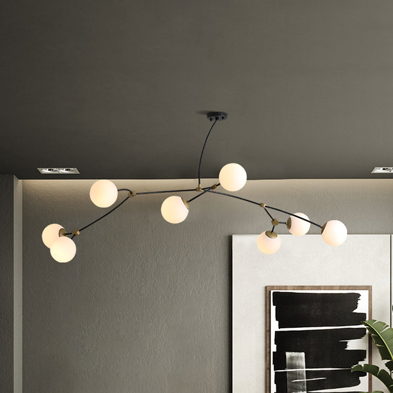 Metal Thin Twig Pendant Light with Ball Clear/Cream Glass Shade Living Room Creative Hanging Lamp in Black Clearhalo 'Ceiling Lights' 'Chandeliers' 'Clear' 'Industrial' 'Modern Chandeliers' 'Modern' 'Tiffany' 'Traditional Chandeliers' Lighting' 1791165