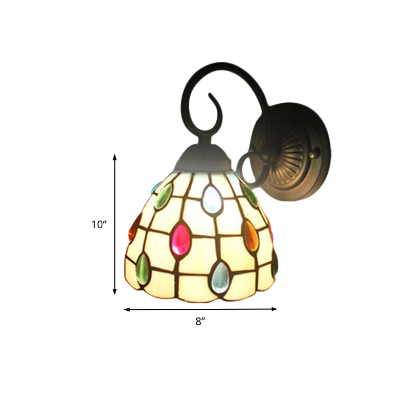 Tiffany Dome Wall Sconce with Colorful Jewelry Art Glass 1 Light Wall Light in Blue/Clear for Restaurant Clearhalo 'Industrial' 'Middle century wall lights' 'Tiffany wall lights' 'Tiffany' 'Wall Lamps & Sconces' 'Wall Lights' Lighting' 179127