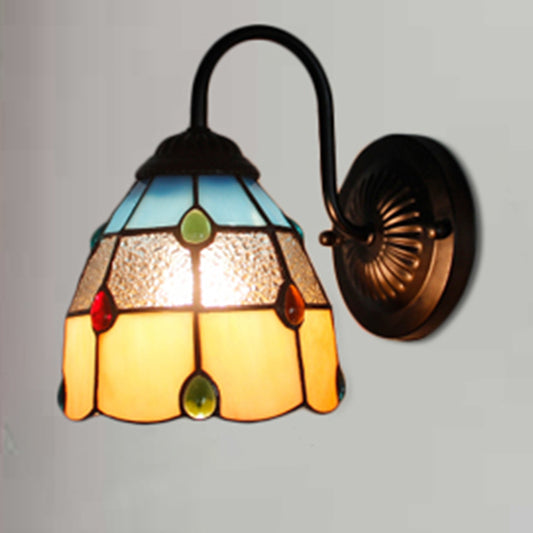 Tiffany Dome Wall Light Fixture 1 Head Yellow-Blue Glass Sconce Light with Agate Decoration Clearhalo 'Industrial' 'Middle century wall lights' 'Tiffany wall lights' 'Tiffany' 'Wall Lamps & Sconces' 'Wall Lights' Lighting' 179132