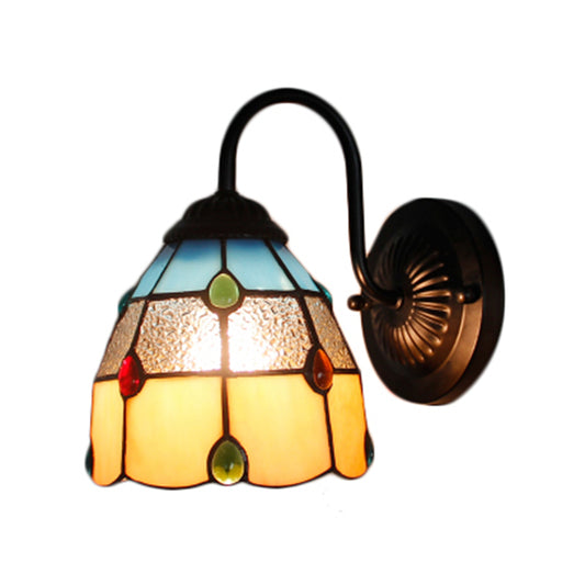 Tiffany Dome Wall Light Fixture 1 Head Yellow-Blue Glass Sconce Light with Agate Decoration Clearhalo 'Industrial' 'Middle century wall lights' 'Tiffany wall lights' 'Tiffany' 'Wall Lamps & Sconces' 'Wall Lights' Lighting' 179133