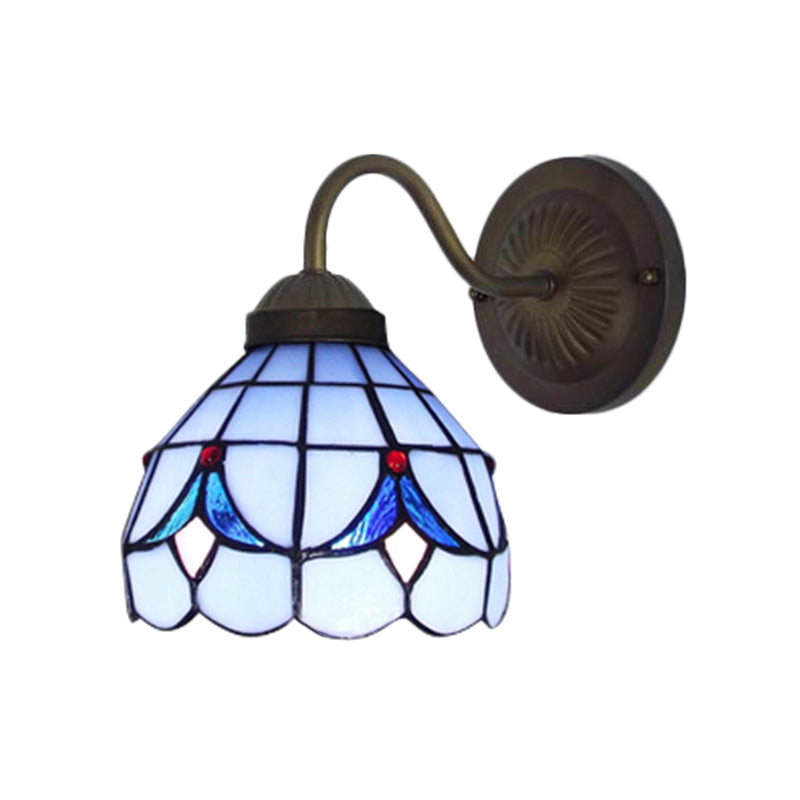 1 Head Flower Sconce Light Fixture Tiffany White/Blue Glass Wall Mounted Light for Bedroom Clearhalo 'Industrial' 'Middle century wall lights' 'Tiffany wall lights' 'Tiffany' 'Wall Lamps & Sconces' 'Wall Lights' Lighting' 179145