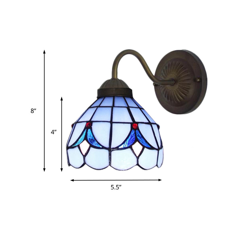 1 Head Flower Sconce Light Fixture Tiffany White/Blue Glass Wall Mounted Light for Bedroom Clearhalo 'Industrial' 'Middle century wall lights' 'Tiffany wall lights' 'Tiffany' 'Wall Lamps & Sconces' 'Wall Lights' Lighting' 179146
