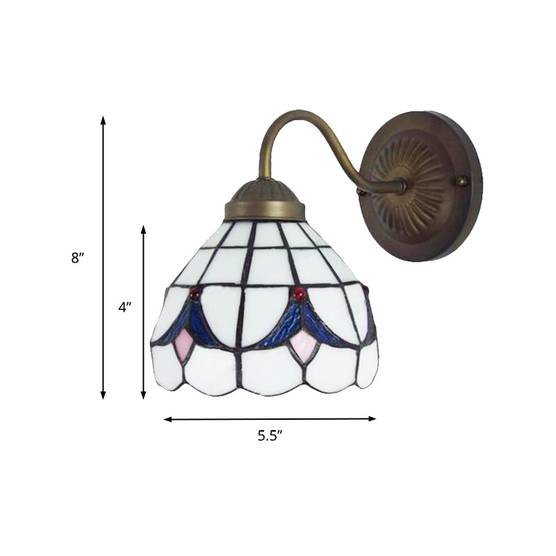 1 Head Flower Sconce Light Fixture Tiffany White/Blue Glass Wall Mounted Light for Bedroom Clearhalo 'Industrial' 'Middle century wall lights' 'Tiffany wall lights' 'Tiffany' 'Wall Lamps & Sconces' 'Wall Lights' Lighting' 179149
