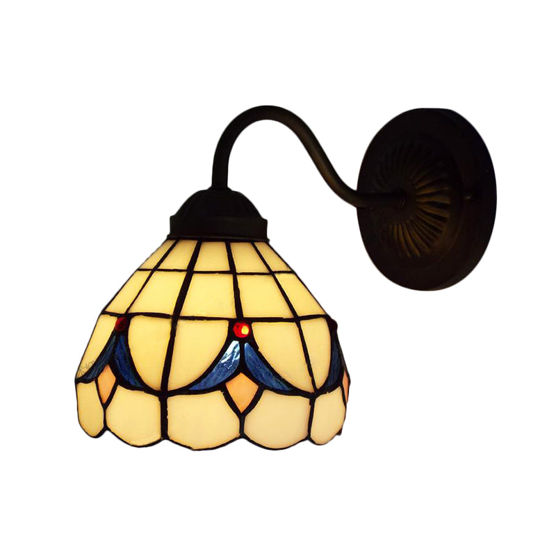 1 Head Flower Sconce Light Fixture Tiffany White/Blue Glass Wall Mounted Light for Bedroom Clearhalo 'Industrial' 'Middle century wall lights' 'Tiffany wall lights' 'Tiffany' 'Wall Lamps & Sconces' 'Wall Lights' Lighting' 179150