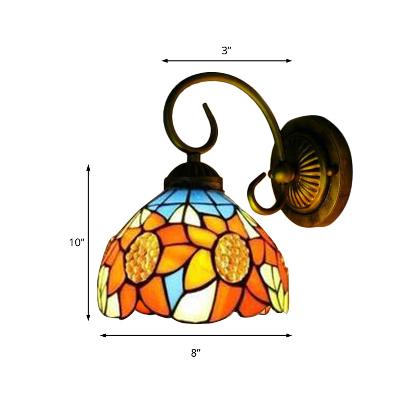 Sunflower Orange Glass Sconce Lighting Victorian 1 Head Bronze Wall Mounted Light, 6"/8" Wide Clearhalo 'Industrial' 'Middle century wall lights' 'Tiffany wall lights' 'Tiffany' 'Wall Lamps & Sconces' 'Wall Lights' Lighting' 179171