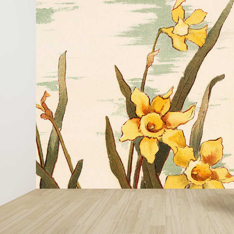 Yellow Flowers Mural Decal Florentine Contemporary Stain-Proof Wall Art for Kitchen Clearhalo 'Wall Decor' 'Wall Mural' 1791764