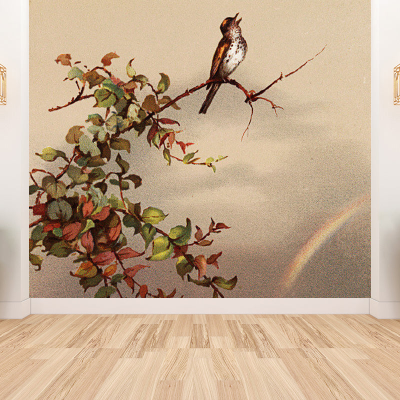 Stain-Proof Branch and Bird Mural Modern Non-Woven Wall Art, Custom Size Available Brown Clearhalo 'Wall Decor' 'Wall Mural' 1791787