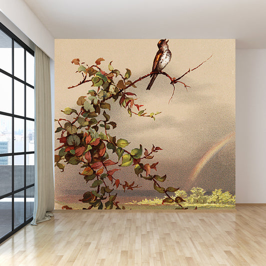 Stain-Proof Branch and Bird Mural Modern Non-Woven Wall Art, Custom Size Available Clearhalo 'Wall Decor' 'Wall Mural' 1791789