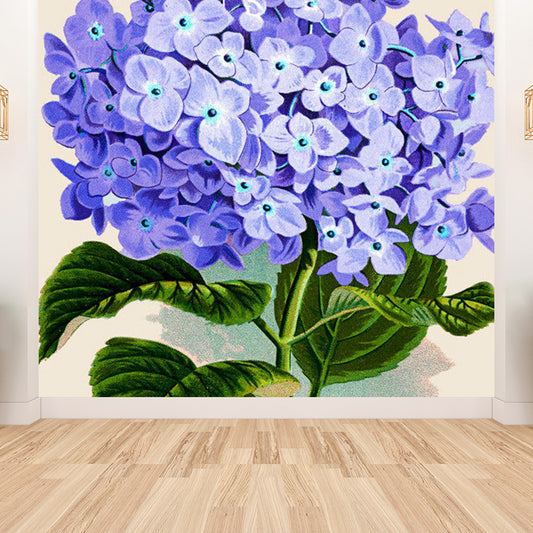Blue Contemporary Mural Wallpaper Huge Flower Printed Wall Covering for Dining Room Clearhalo 'Wall Decor' 'Wall Mural' 1791804