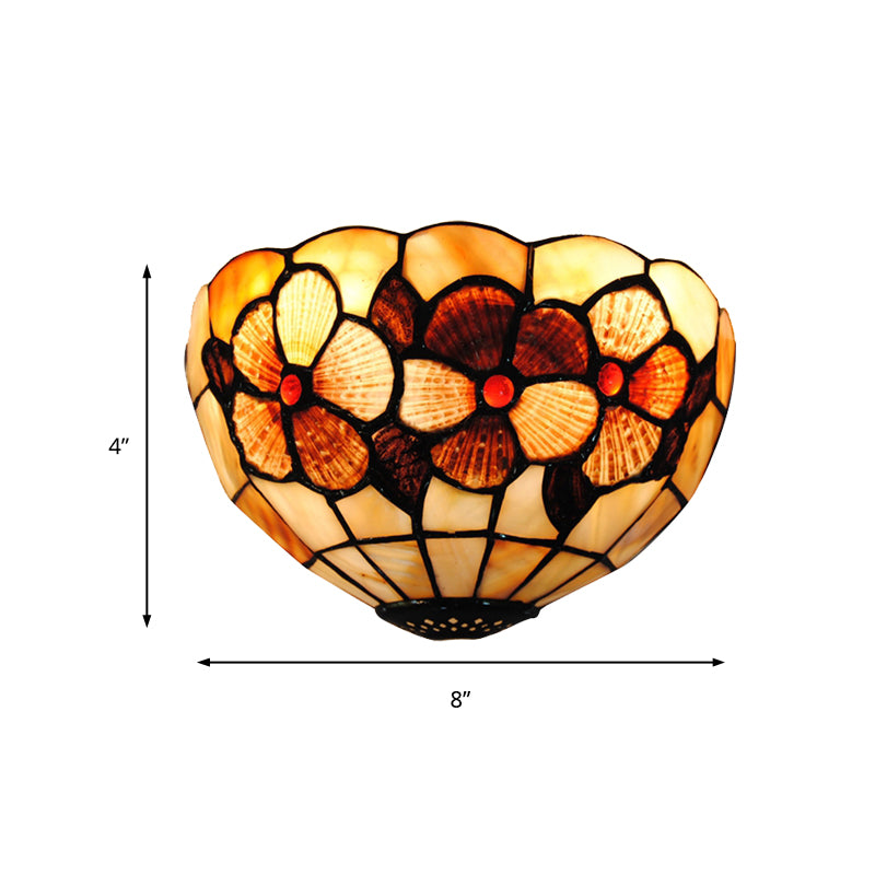 Shell Desert Rose Wall Light with Semicircle Shape Tiffany Style Wall Lamp in Beige for Hotel Restaurant Clearhalo 'Industrial' 'Middle century wall lights' 'Tiffany wall lights' 'Tiffany' 'Wall Lamps & Sconces' 'Wall Lights' Lighting' 179181