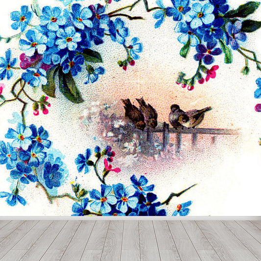 Big Flowers and Bird Mural Wallpaper Decorative Modern Girls Bedroom Wall Covering Clearhalo 'Wall Decor' 'Wall Mural' 1791813