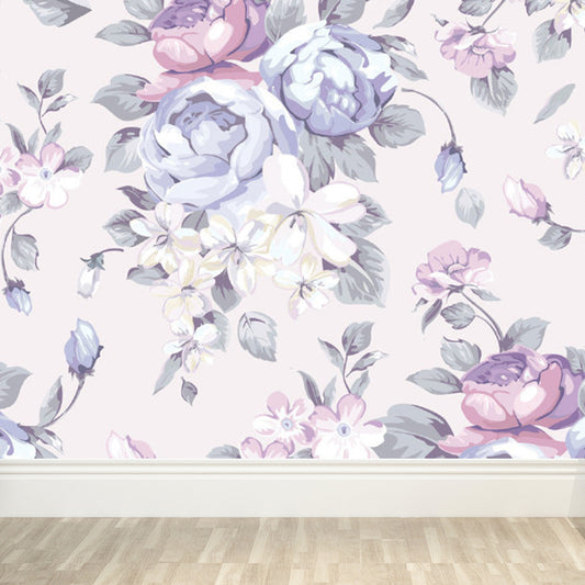 Purple Flower Print Mural Wallpaper Florentine Contemporary Stain Resistant Wall Art