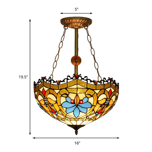 Yellow Glass Bowl Semi Flush Ceiling Light Victorian Design Tiffany Ceiling Lamp for Restaurant Clearhalo 'Ceiling Lights' 'Close To Ceiling Lights' 'Close to ceiling' 'Glass shade' 'Glass' 'Pendant Lights' 'Semi-flushmount' 'Tiffany close to ceiling' 'Tiffany' Lighting' 179194