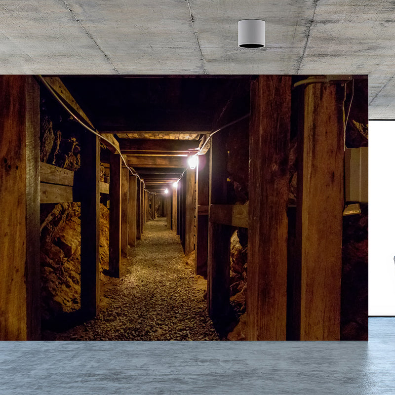 Tunnel Mural Wallpaper Light Color Novelty Style Wall Covering for Girls Bedroom Brown Clearhalo 'Wall Decor' 'Wall Mural' 1791977