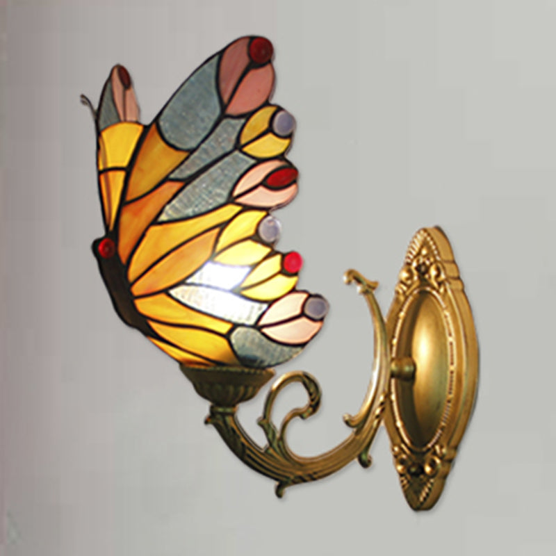 Tiffany Creative Wall Light Butterfly 1 Light Stained Glass Sconce Light for Kid Bedroom Clearhalo 'Industrial' 'Middle century wall lights' 'Tiffany wall lights' 'Tiffany' 'Wall Lamps & Sconces' 'Wall Lights' Lighting' 179200