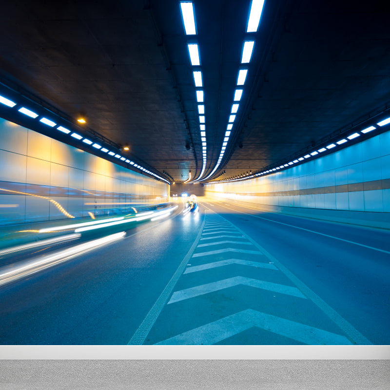 Creative Tunnel Mural Decal Pastel Color Waterproofing Wall Covering for Bathroom Blue Clearhalo 'Wall Decor' 'Wall Mural' 1792002