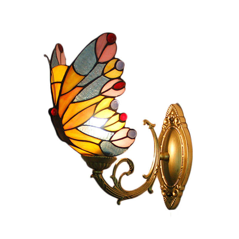 Tiffany Creative Wall Light Butterfly 1 Light Stained Glass Sconce Light for Kid Bedroom Clearhalo 'Industrial' 'Middle century wall lights' 'Tiffany wall lights' 'Tiffany' 'Wall Lamps & Sconces' 'Wall Lights' Lighting' 179201
