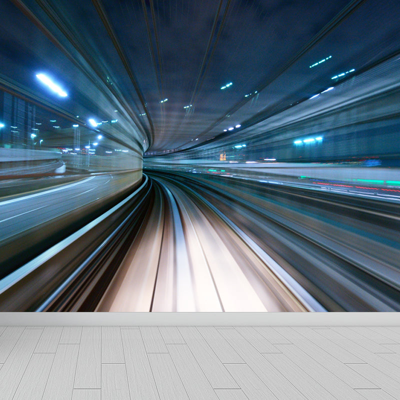 Creative Tunnel Mural Decal Pastel Color Waterproofing Wall Covering for Bathroom Light Blue Clearhalo 'Wall Decor' 'Wall Mural' 1792017