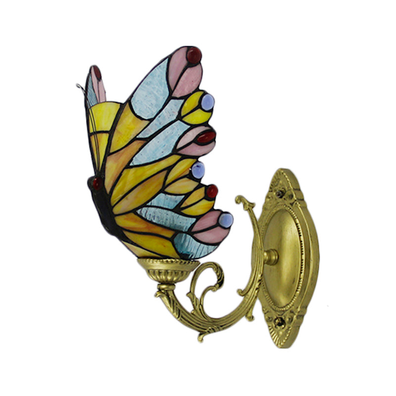 Tiffany Creative Wall Light Butterfly 1 Light Stained Glass Sconce Light for Kid Bedroom Clearhalo 'Industrial' 'Middle century wall lights' 'Tiffany wall lights' 'Tiffany' 'Wall Lamps & Sconces' 'Wall Lights' Lighting' 179202