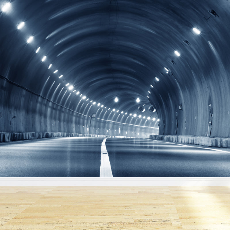 Soft Color Contemporary Mural Wallpaper Huge Long Tunnel Wall Decor for Living Room Blue Clearhalo 'Wall Decor' 'Wall Mural' 1792032