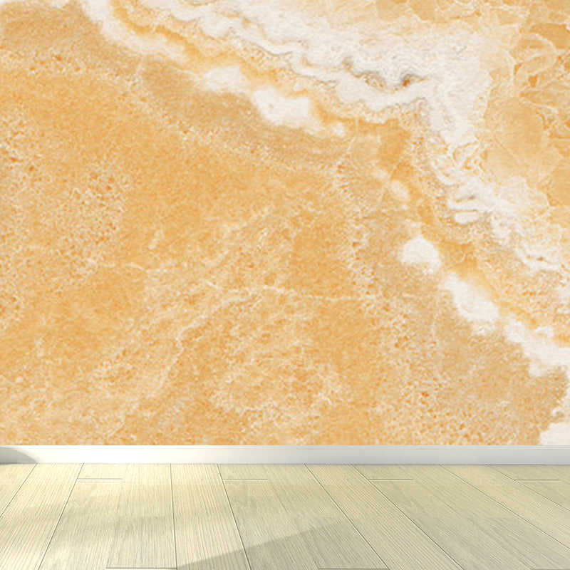 Modern Faux Marble Mural Non-Woven Texture Waterproof Light Color Wall Art for Bedroom Yellow Clearhalo 'Wall Decor' 'Wall Mural' 1792107