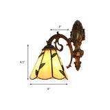 Leaf Corridor Sconce Light with Carved Base Glass 1 Light Tiffany Wall Sconce in Beige Clearhalo 'Industrial' 'Middle century wall lights' 'Tiffany wall lights' 'Tiffany' 'Wall Lamps & Sconces' 'Wall Lights' Lighting' 179211