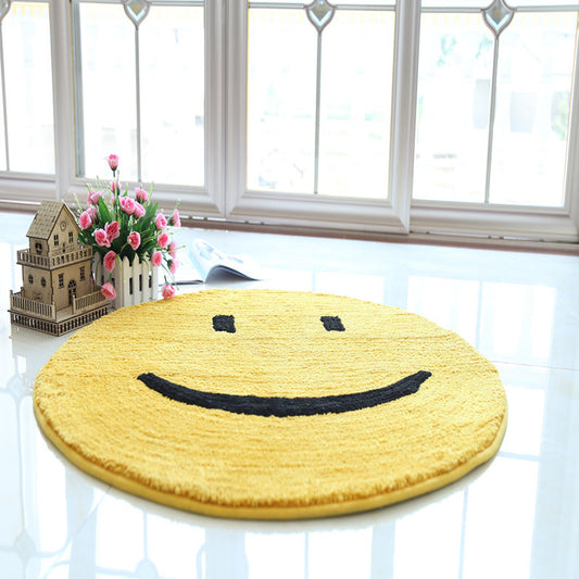 Yellow Emoji Pattern Rug Polyester Modern Rug Pet Friendly Washable Non-Slip Area Rug for Bedroom Ginger