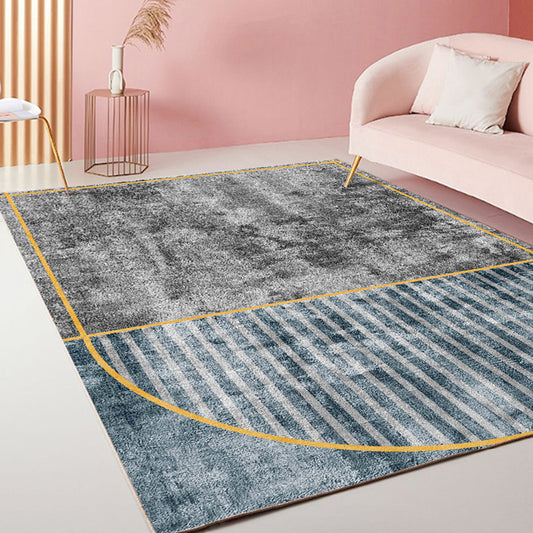 Modernism Striped Pattern Rug Multicolor Polyester Rug Non-Slip Pet Friendly Washable Carpet for Living Room Black