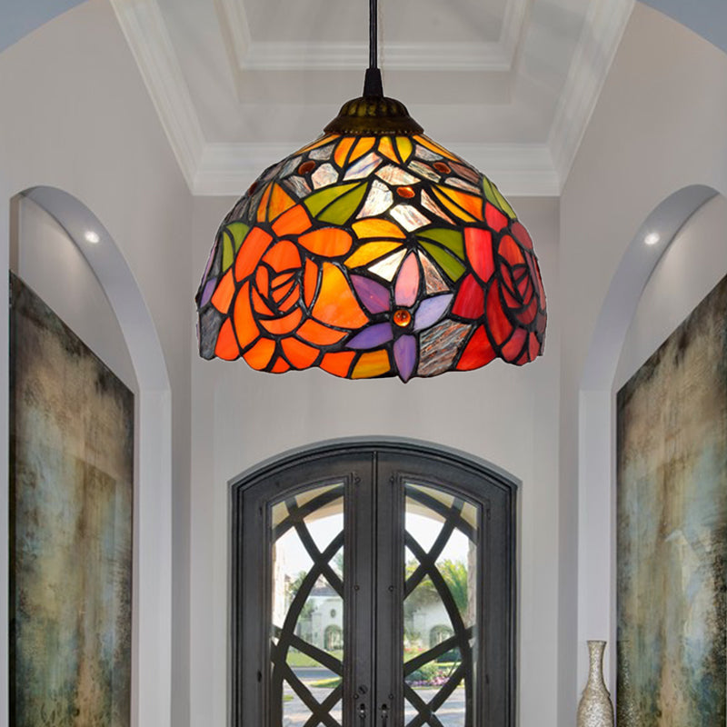 1 Bulb Bedroom Pendant Light Tiffany Ceiling Pendant Light with Blossom Orange Cut Glass Shade Clearhalo 'Ceiling Lights' 'Industrial' 'Middle Century Pendants' 'Pendant Lights' 'Pendants' 'Tiffany close to ceiling' 'Tiffany Pendants' 'Tiffany' Lighting' 179233