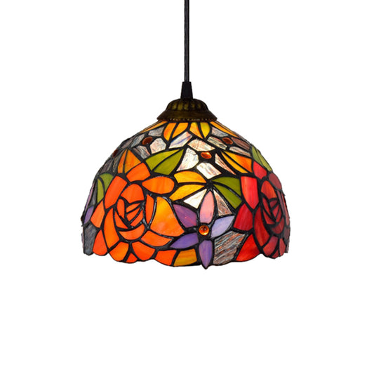 1 Bulb Bedroom Pendant Light Tiffany Ceiling Pendant Light with Blossom Orange Cut Glass Shade Clearhalo 'Ceiling Lights' 'Industrial' 'Middle Century Pendants' 'Pendant Lights' 'Pendants' 'Tiffany close to ceiling' 'Tiffany Pendants' 'Tiffany' Lighting' 179234