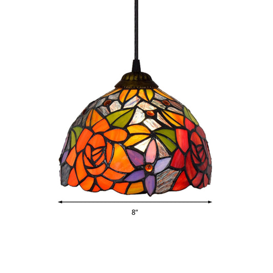 1 Bulb Bedroom Pendant Light Tiffany Ceiling Pendant Light with Blossom Orange Cut Glass Shade Clearhalo 'Ceiling Lights' 'Industrial' 'Middle Century Pendants' 'Pendant Lights' 'Pendants' 'Tiffany close to ceiling' 'Tiffany Pendants' 'Tiffany' Lighting' 179235