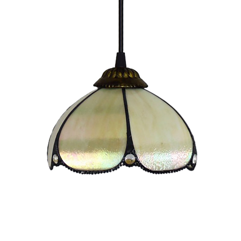 Amber Glass Scalloped Hanging Lamp Tiffany 1 Bulb Beige Ceiling Pendant for Entry Clearhalo 'Ceiling Lights' 'Industrial' 'Middle Century Pendants' 'Pendant Lights' 'Pendants' 'Tiffany close to ceiling' 'Tiffany Pendants' 'Tiffany' Lighting' 179241
