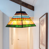 Pyramid Pendant Light Single Bulb Stained Glass Tiffany-Style Hanging Lamp in Orange/Yellow/Orange and Yellow for Hall Orange-Yellow Clearhalo 'Ceiling Lights' 'Chandeliers' 'Close To Ceiling Lights' 'Industrial' 'Middle Century Pendants' 'Pendant Lights' 'Pendants' 'Tiffany close to ceiling' 'Tiffany Pendants' 'Tiffany' Lighting' 179249