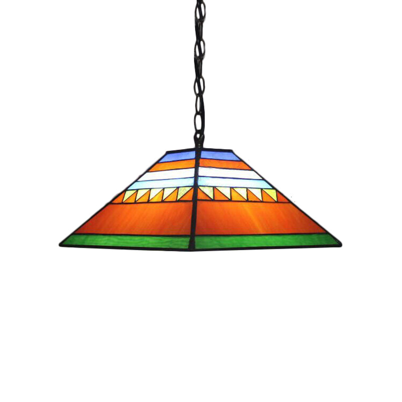 Pyramid Pendant Light Single Bulb Stained Glass Tiffany-Style Hanging Lamp in Orange/Yellow/Orange and Yellow for Hall Clearhalo 'Ceiling Lights' 'Chandeliers' 'Close To Ceiling Lights' 'Industrial' 'Middle Century Pendants' 'Pendant Lights' 'Pendants' 'Tiffany close to ceiling' 'Tiffany Pendants' 'Tiffany' Lighting' 179257
