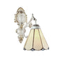 Conical Wall Sconce Light Traditional Beige Glass 1 Light Wall Lighting in White Finish for Bedroom Clearhalo 'Industrial' 'Middle century wall lights' 'Tiffany wall lights' 'Tiffany' 'Wall Lamps & Sconces' 'Wall Lights' Lighting' 179261