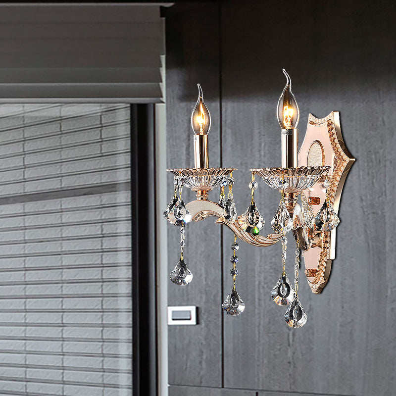 Bare Bulb Sconce Light Fixture Vintage Style Clear Crystal 1/2-Head Gold Finish Wall Mount Light Clearhalo 'Cast Iron' 'Glass' 'Industrial' 'Modern wall lights' 'Modern' 'Tiffany' 'Traditional wall lights' 'Wall Lamps & Sconces' 'Wall Lights' Lighting' 1792611