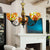 3/5/6 Lights Sunflower Kitchen Hanging Light Stained Glass Rustic Tiffany Chandelier with Inverted Shade in Orange 3 Orange Clearhalo 'Ceiling Lights' 'Chandeliers' 'Close To Ceiling Lights' 'Industrial' 'Middle Century Chandeliers' 'Tiffany Chandeliers' 'Tiffany close to ceiling' 'Tiffany' Lighting' 179296
