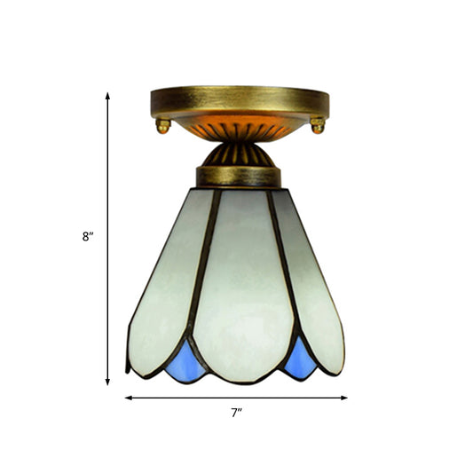 Art Glass Conical Small Ceiling Light 1 Bulb Tiffany Simple Style Ceiling Lamp in White for Kitchen Clearhalo 'Ceiling Lights' 'Close To Ceiling Lights' 'Close to ceiling' 'Glass shade' 'Glass' 'Pendant Lights' 'Semi-flushmount' 'Tiffany close to ceiling' 'Tiffany' Lighting' 179307