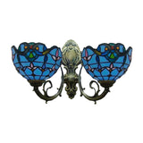 Stained Glass Bowl Wall Lighting Victorian Style 2 Heads Indoor Wall Mount Light in Antique Bronze Clearhalo 'Industrial' 'Middle century wall lights' 'Tiffany wall lights' 'Tiffany' 'Wall Lamps & Sconces' 'Wall Lights' Lighting' 179324