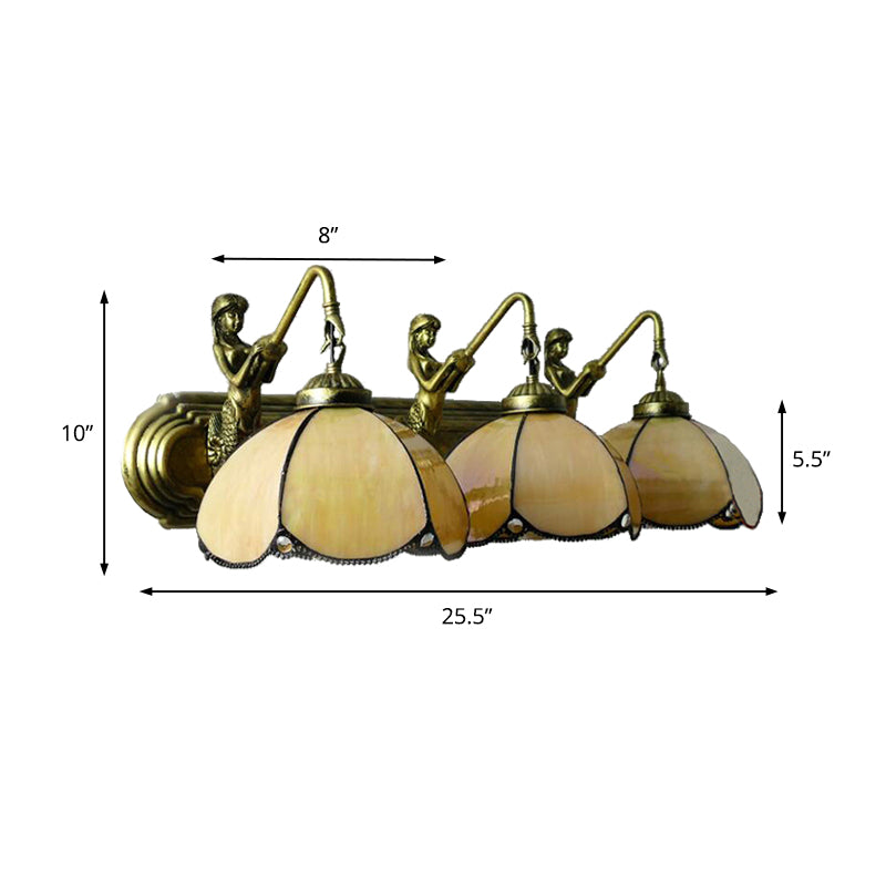 Petal Wall Mount Lighting Tiffany Blue/Light Yellow Glass 3 Heads Antique Bronze Sconce Light Clearhalo 'Industrial' 'Middle century wall lights' 'Tiffany wall lights' 'Tiffany' 'Wall Lamps & Sconces' 'Wall Lights' Lighting' 179334
