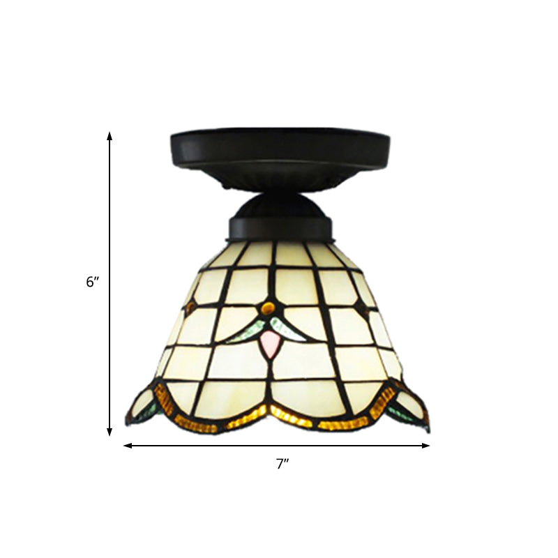 Corridor Craftsman LED Ceiling Mount Light Stained Glass 1 Bulb Ceiling Lamp in White/Beige/Orange/Blue/Blue-Pink/Blue-White for Foyer Clearhalo 'Ceiling Lights' 'Close To Ceiling Lights' 'Close to ceiling' 'Glass shade' 'Glass' 'Semi-flushmount' 'Tiffany close to ceiling' 'Tiffany' Lighting' 179349