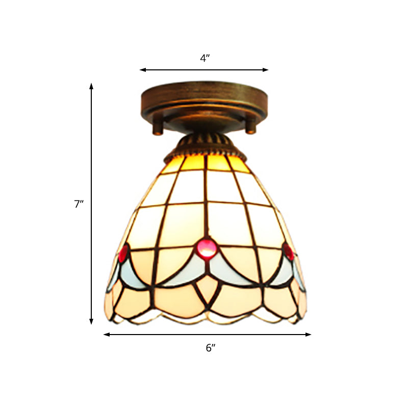 Corridor Craftsman LED Ceiling Mount Light Stained Glass 1 Bulb Ceiling Lamp in White/Beige/Orange/Blue/Blue-Pink/Blue-White for Foyer Clearhalo 'Ceiling Lights' 'Close To Ceiling Lights' 'Close to ceiling' 'Glass shade' 'Glass' 'Semi-flushmount' 'Tiffany close to ceiling' 'Tiffany' Lighting' 179355