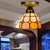 Tiffany Classic Grid Bowl Ceiling Mount Light 8"/6" Width Art Glass 1 Head Orange Ceiling Lamp for Bathroom Orange 6" Clearhalo 'Ceiling Lights' 'Close To Ceiling Lights' 'Close to ceiling' 'Glass shade' 'Glass' 'Semi-flushmount' 'Tiffany close to ceiling' 'Tiffany' Lighting' 179371